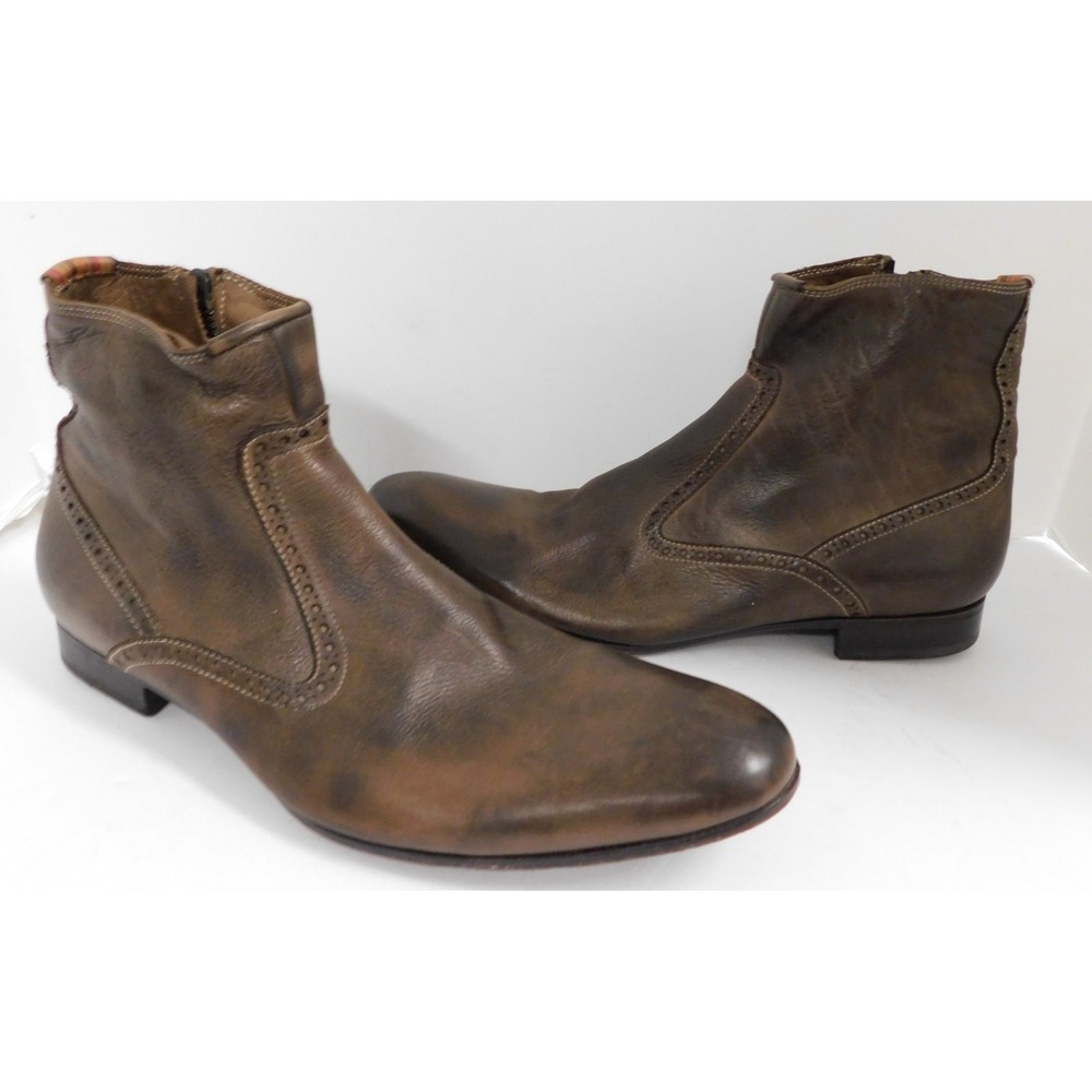 Paul Smith Lenny Dip Dyed Brown Leather Brogue Stitching Zip $595rt sz 10